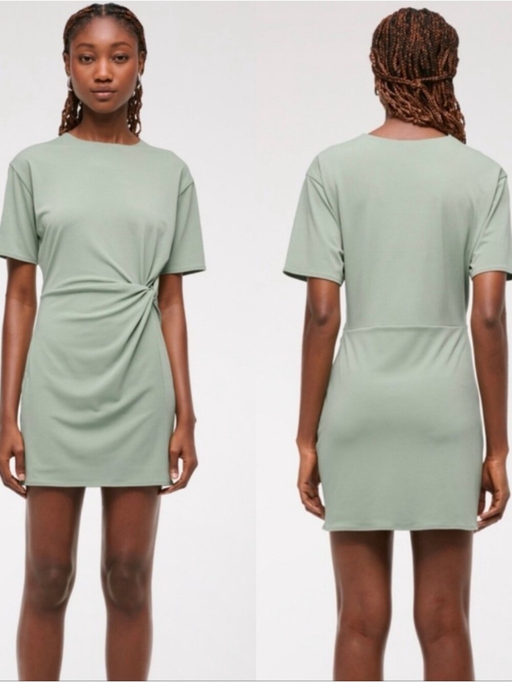 Abercrombie & Fitch Sage Green Twist-Detail Mini Dress Medium New with tags